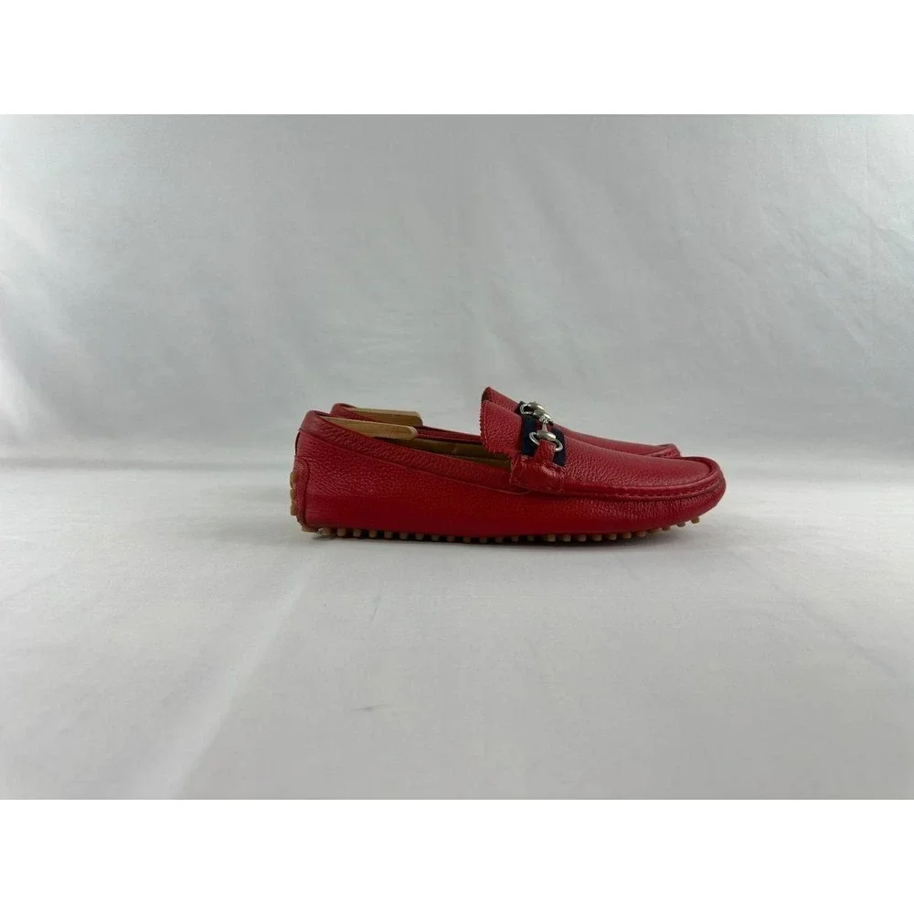Gucci Red Leather Web Detail Horsebit Loafers Men's Size G 9.5 US 10